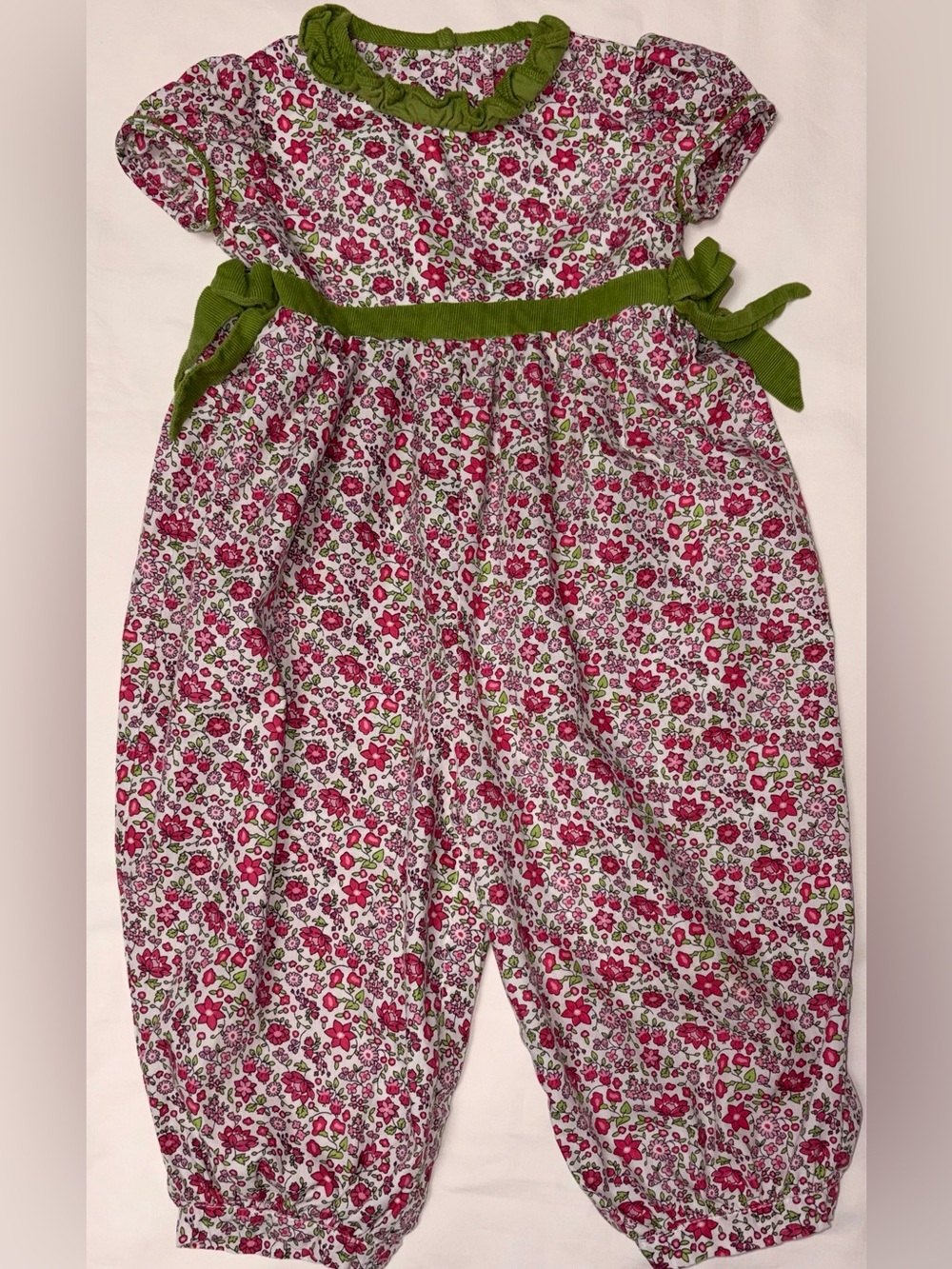 Little English floral romper w/ side ties and ruffle neck sz 12 months